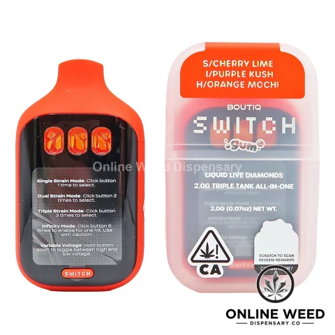 Boutiq Switch V5 2g Disposable Vape – Cherry Lime + Purple Kush + Orange Mochi