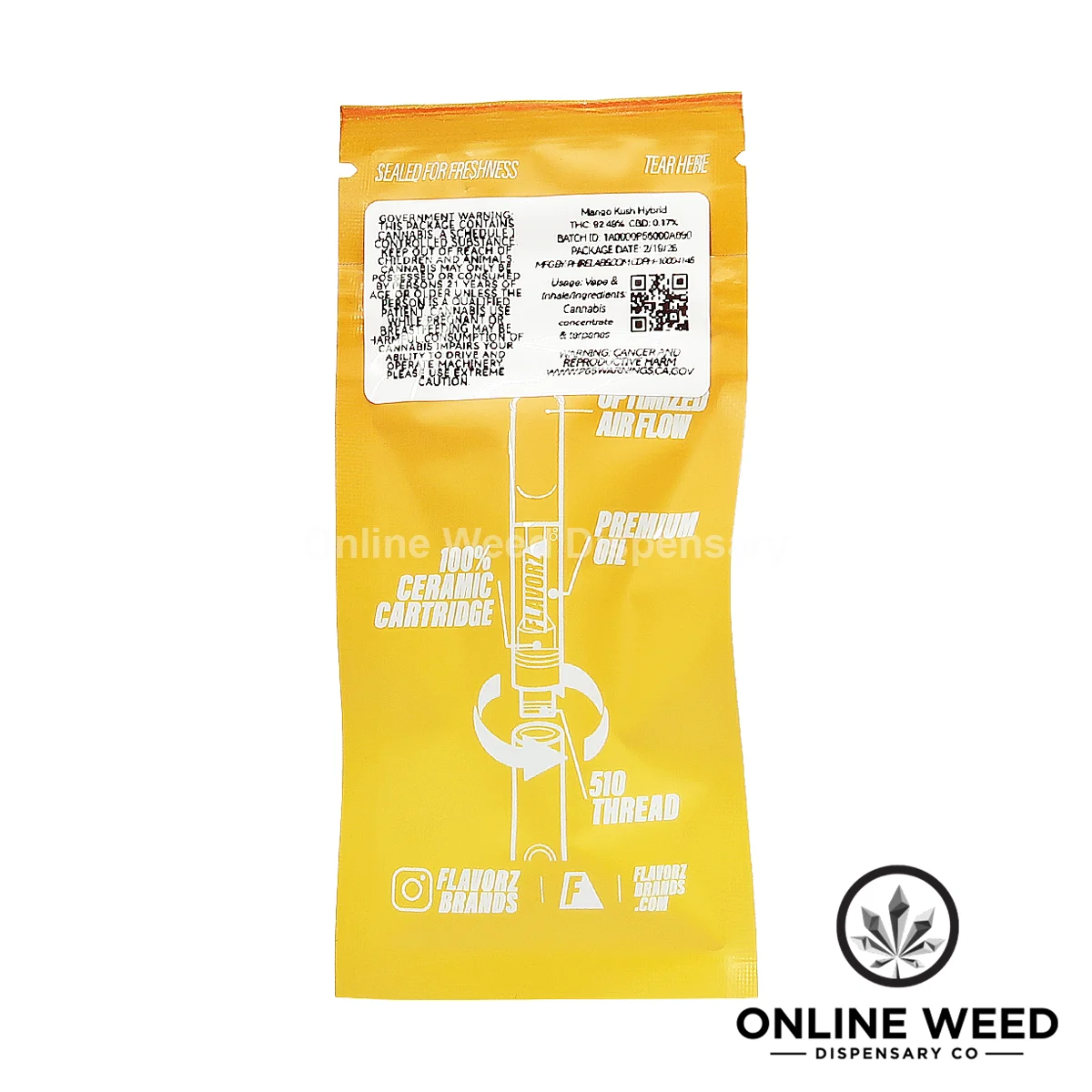 Flavorz 1g Vape Cartridge – Mango Kush - Image 2